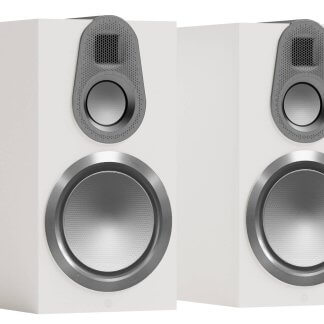 Monitor Audio GOLD 100 6G bibliotheque 3 voies tweeter ruban woofer event bass reflex arriere bois rouge macassar vernis satin white noir laque