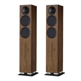 Enceintes ATOHM SIROCCO 2.24 paire colonne compacte blanc satin noyer walnut chene clair light oak filtre réglable bass reflex stereo haut parleur